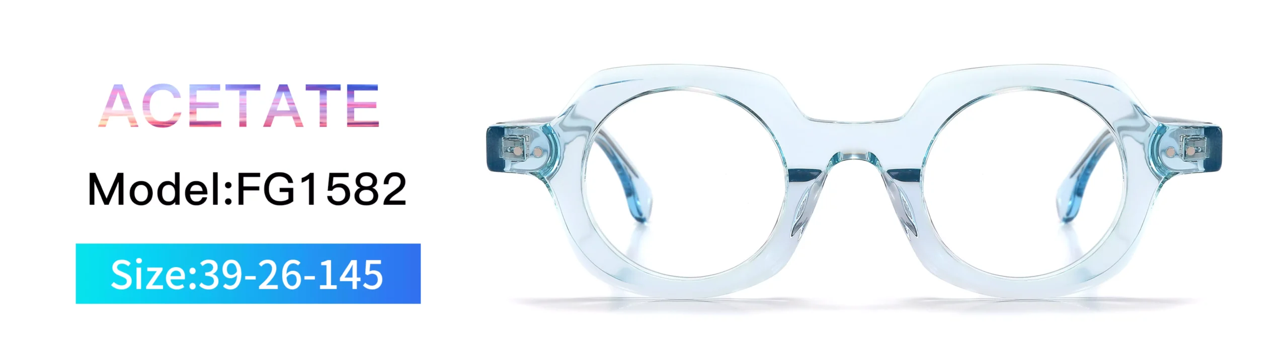 Glasses Frame FG1582, Model, Size, Acetate, Front Display, Transparent Blue