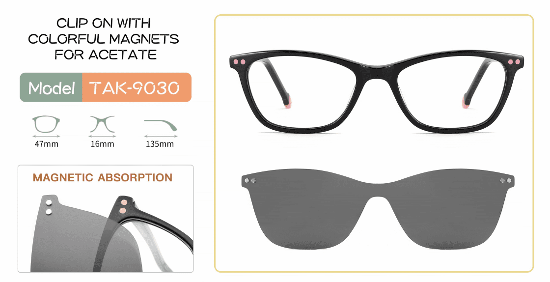 sunglasses TAK9030 Dimensions, eye width, bridge width, temple length