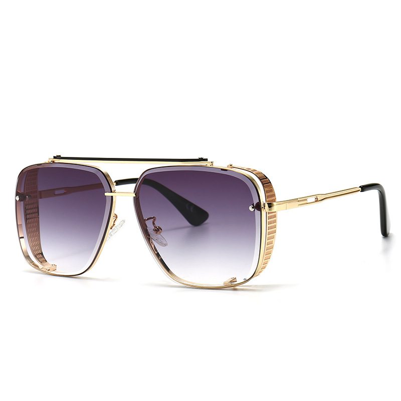 dustproof sunglasses, gradient purple lens, double bridge, gold frame, square, made in china, screw, wholesale eyeglass