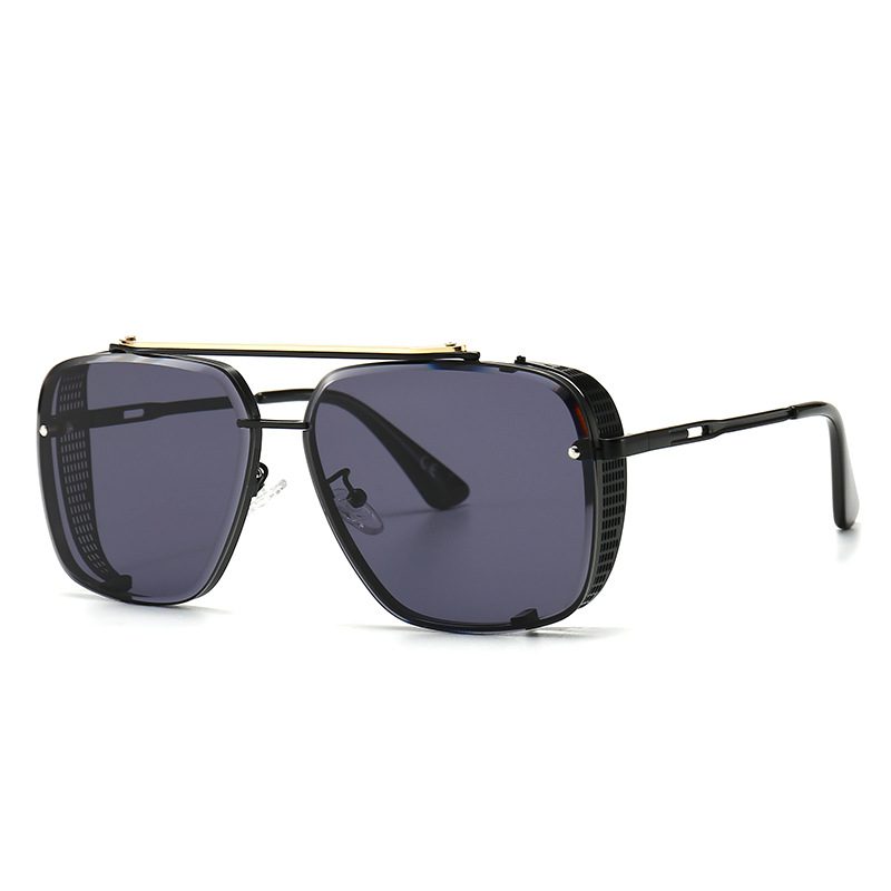 double bridge sunglasses, square, men's polarized sunglasses, black frame, black lens, dust-proof mesh, made in China