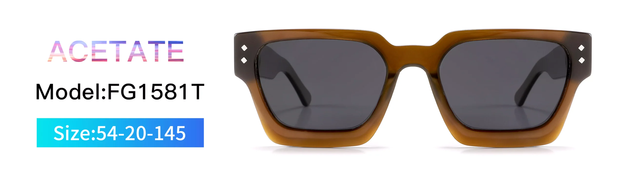 Sunglasses FG1581T, Size, Model, Acetate, Square, Front Display, Brown