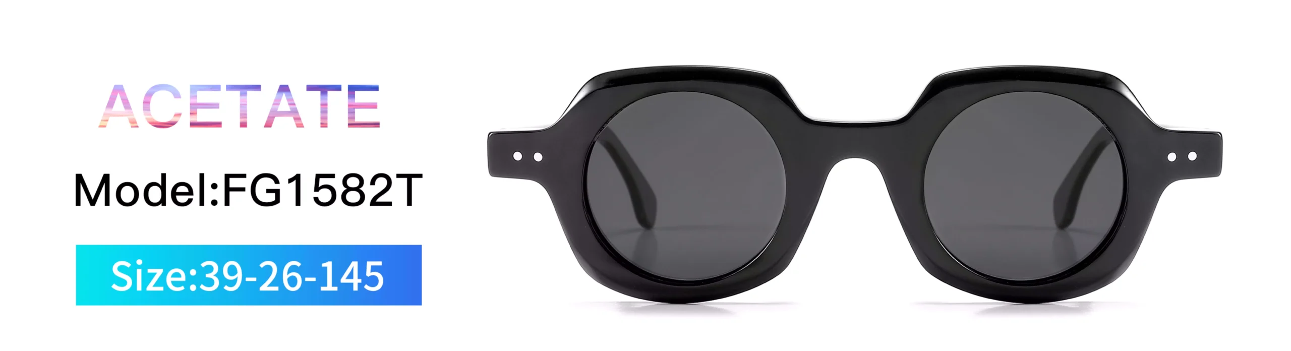 Sunglasses FG1582T, Acetate, Model, Size, Front Display, Round, Black