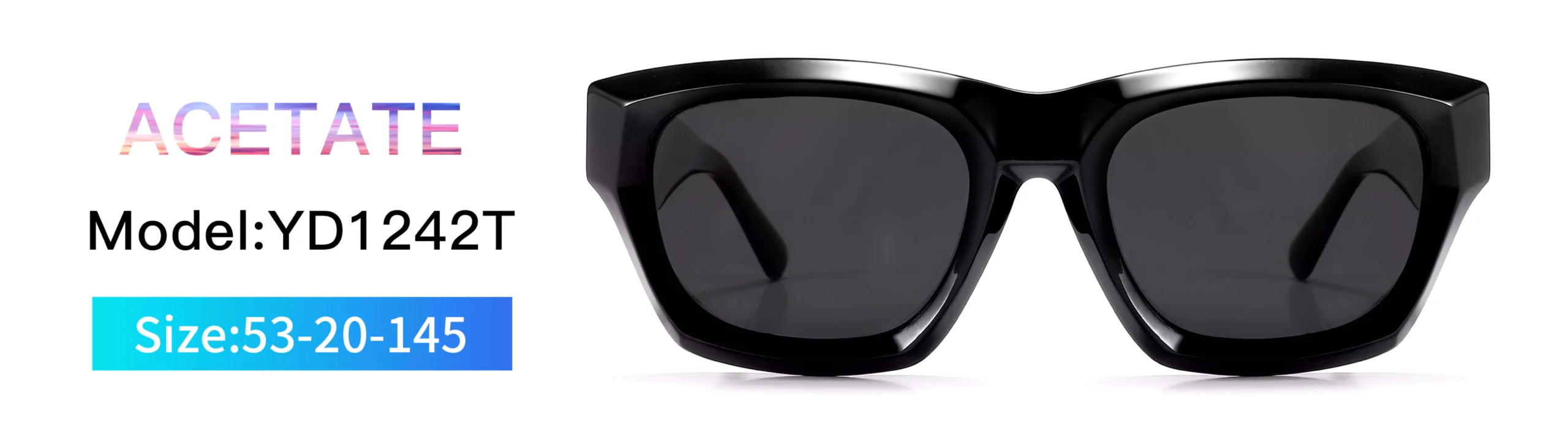 Sunglasses YD1242T Size Model, black, square sunglasses, front display