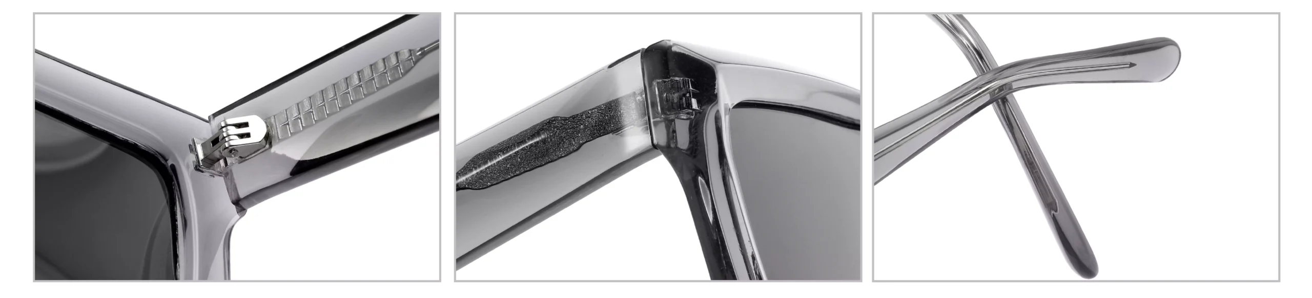 Sunglasses YD1243T Detail Shooting, hinge, polish wire core, end pieces, temple tips