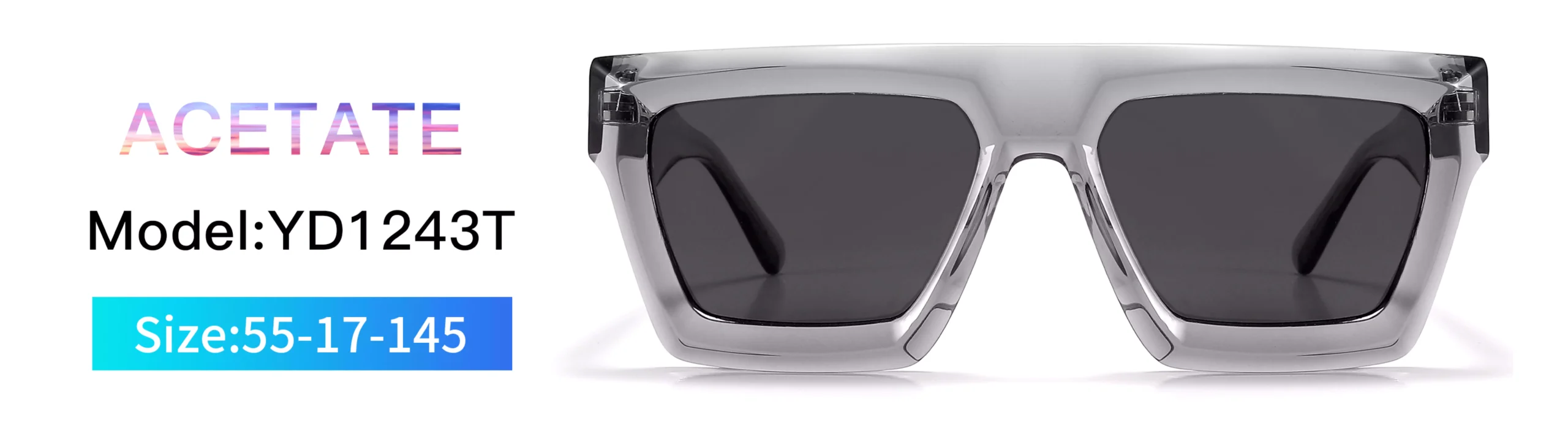 Sunglasses YD1243T Size Model, front display, grey, square