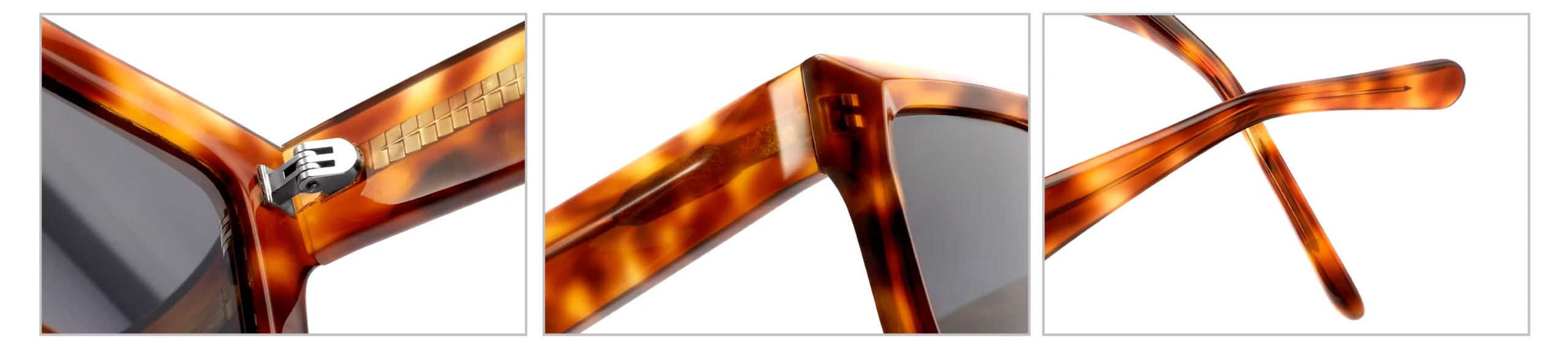 Sunglasses YD1244T Detail Shooting, hinge, stainless steel wire core, end pieces, temple tips