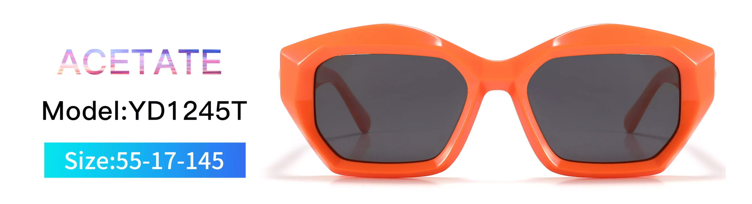 Sunglasses YD1245T Size Model, front display, thick frame,orange