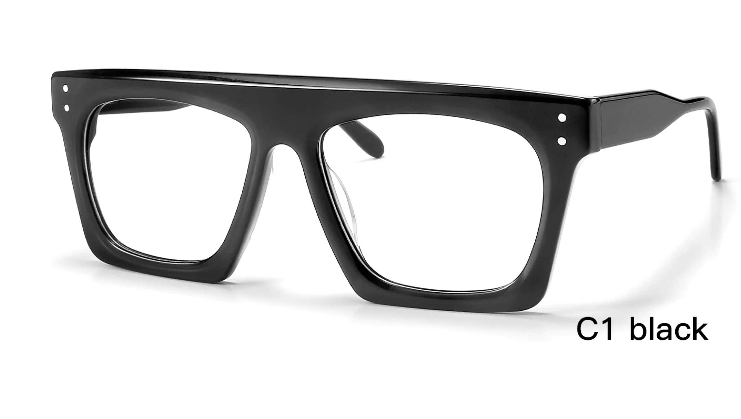 wholesale, hipster, square prescription, glasses frames, black, round rivets, 45 degree display