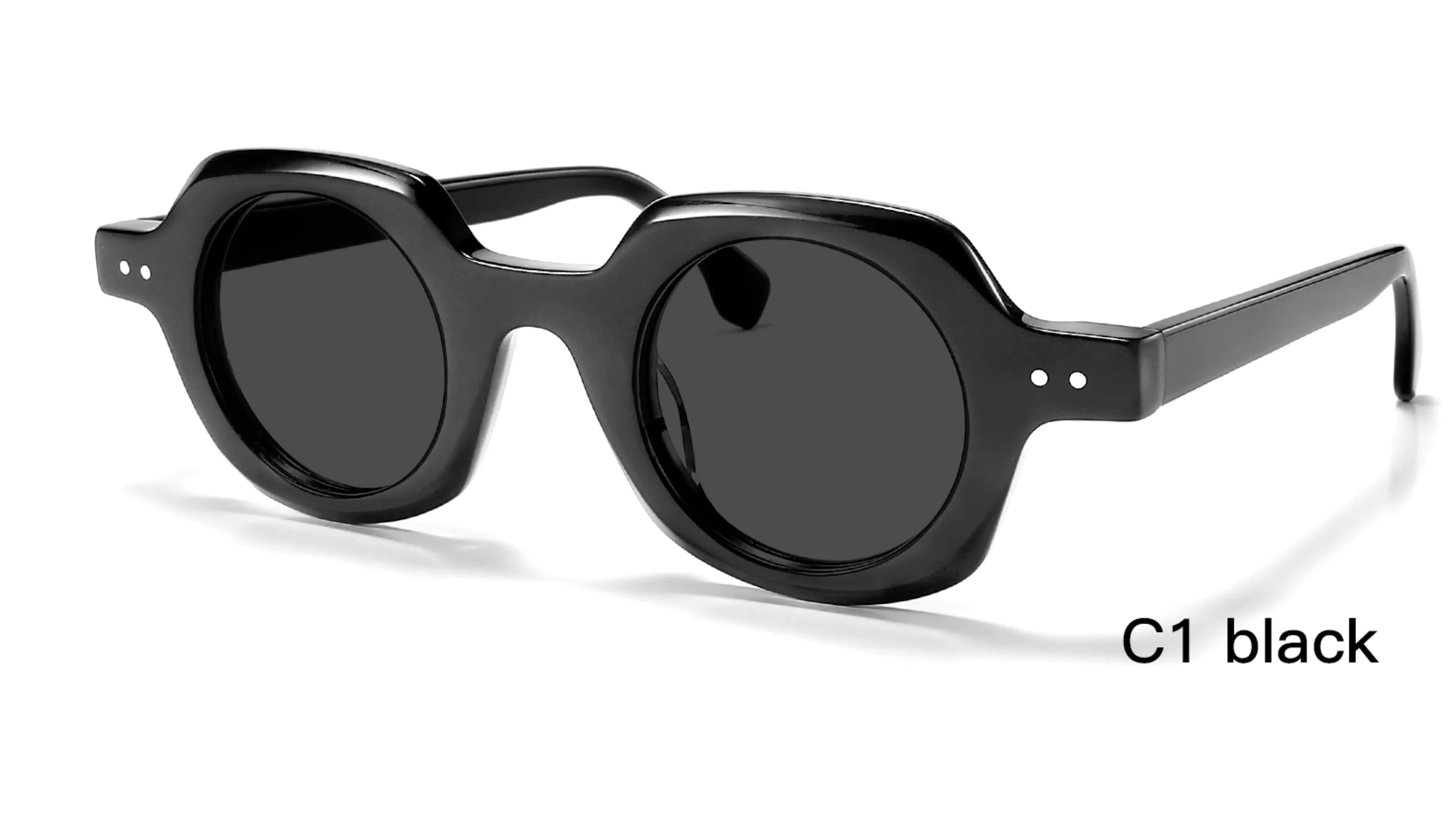 wholesale sunglasses, suitable for women, thick rimmed, round rivets, round lens, solid black