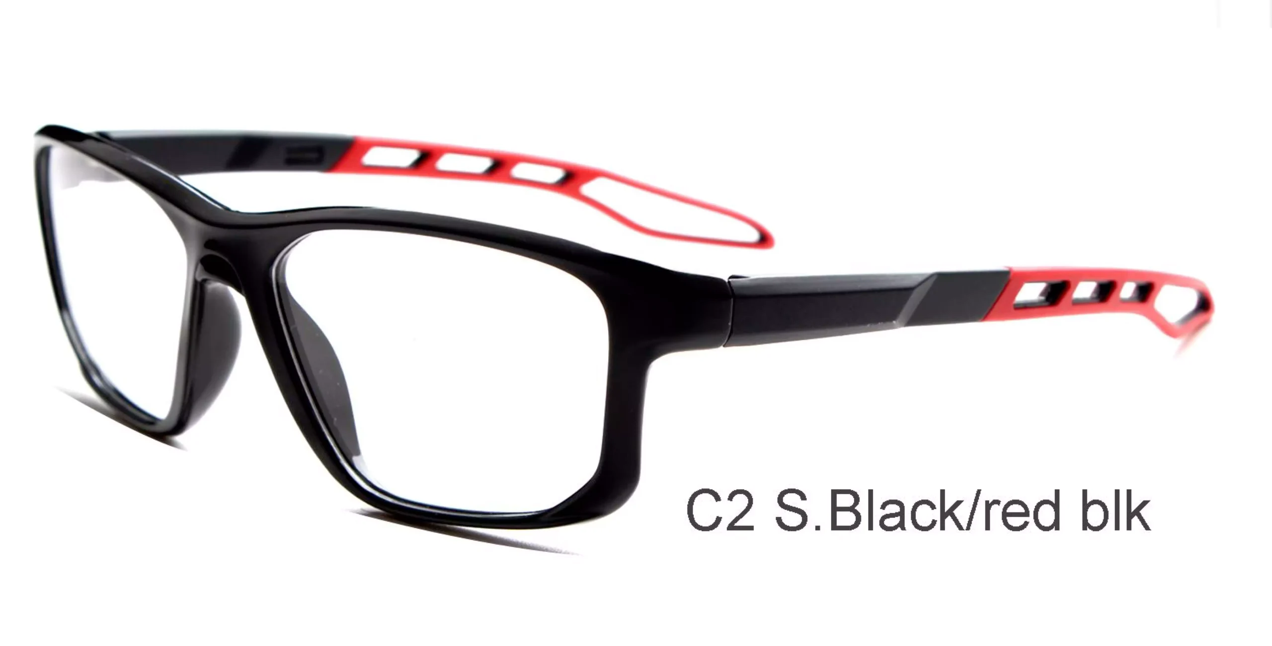 children's removable glasses frame, factory shopping, square, black/red, TR, Skeletonized temples, 45 degree display, China eyeglasses factory wholesale