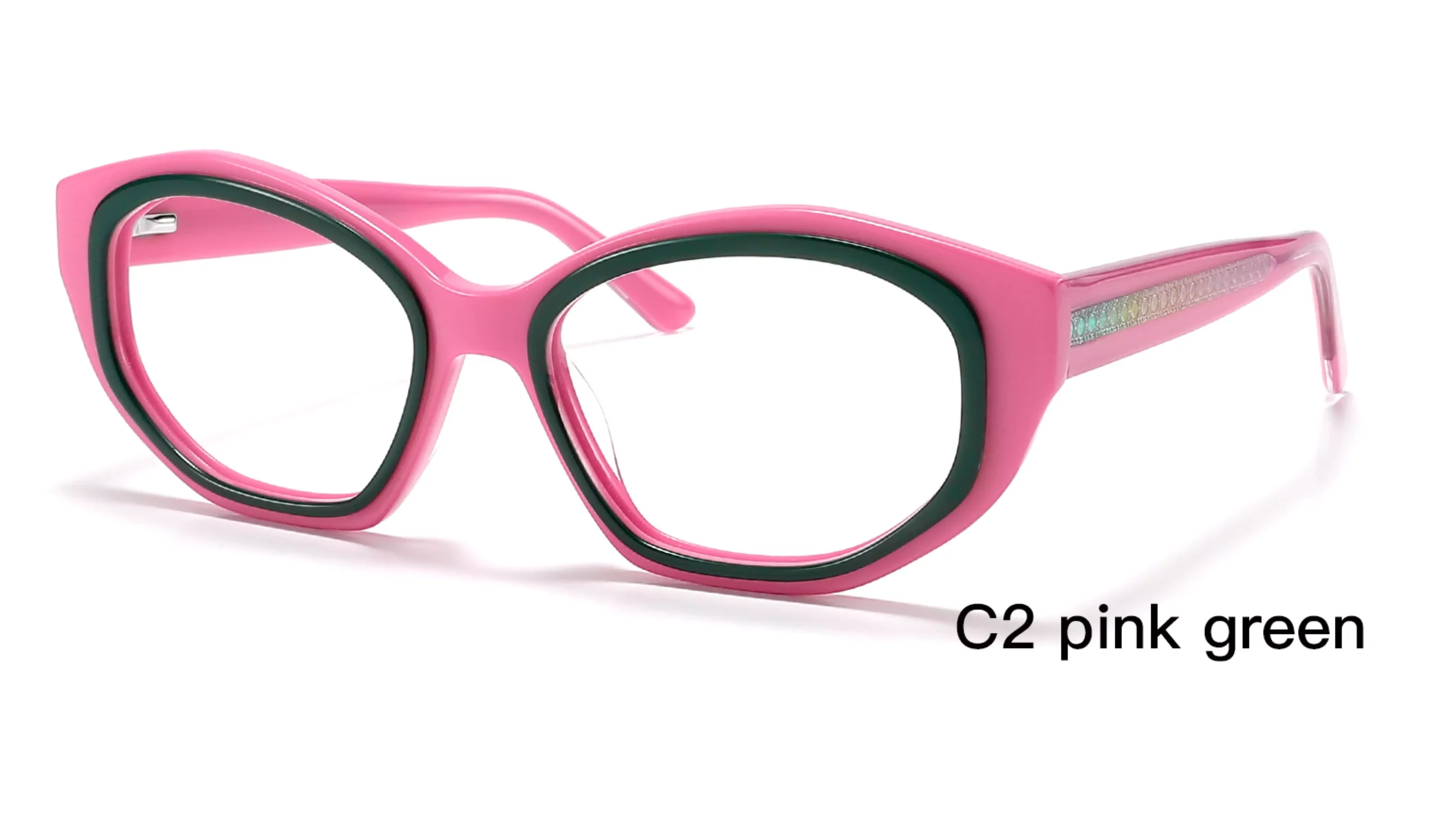 Cool style, Geometric, Eyewear Frames, wholesale, pink green, 45 degree display