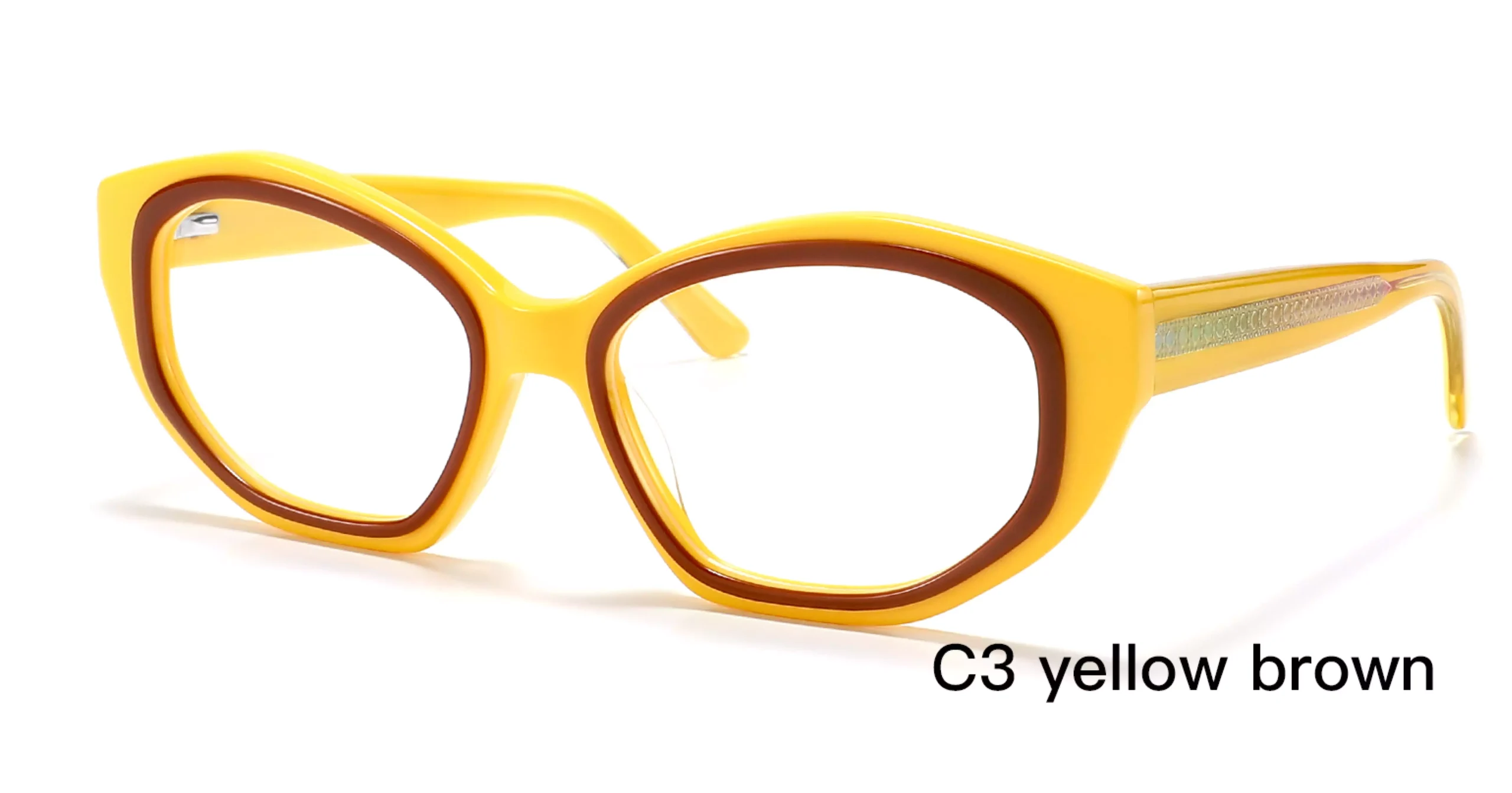 Cool style, Geometric, Eyewear Frames, wholesale, yellow brown, 45 degree display