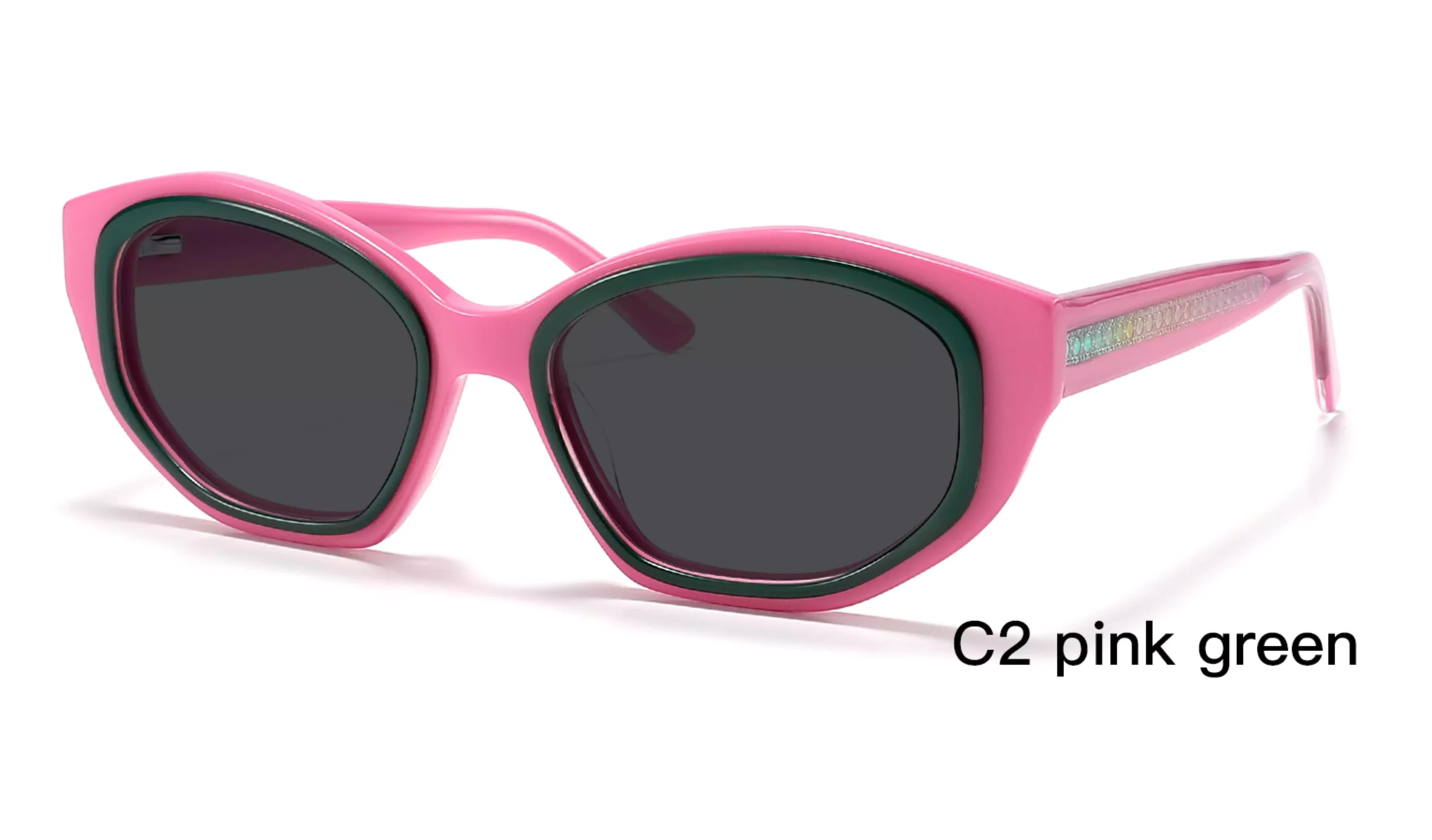 geometric, gradient temple, sunglasses, acetate, pink green, 45 degree display, wholesale from China