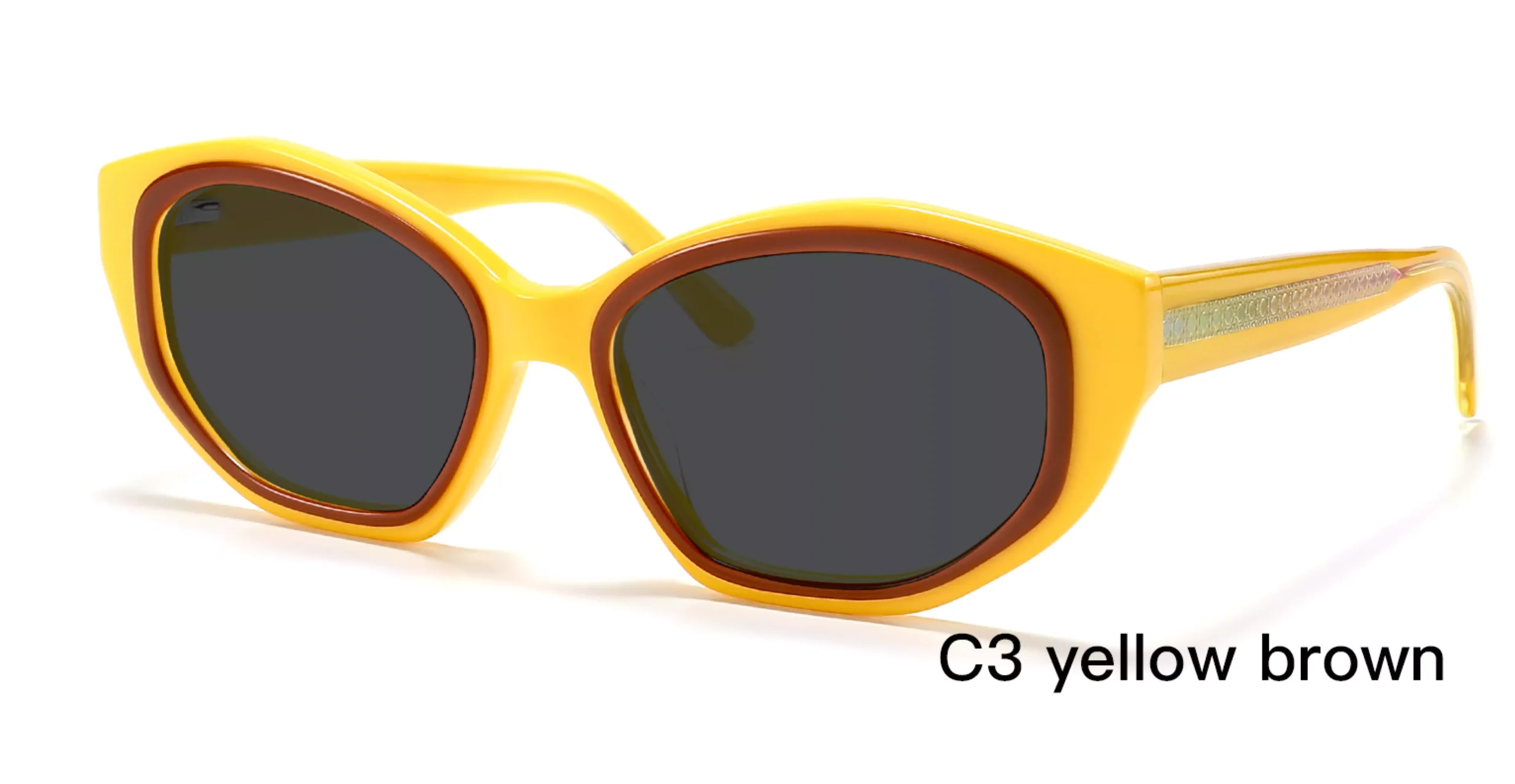 geometric, gradient temple, sunglasses, acetate, yellow brown, 45 degree display, wholesale from China