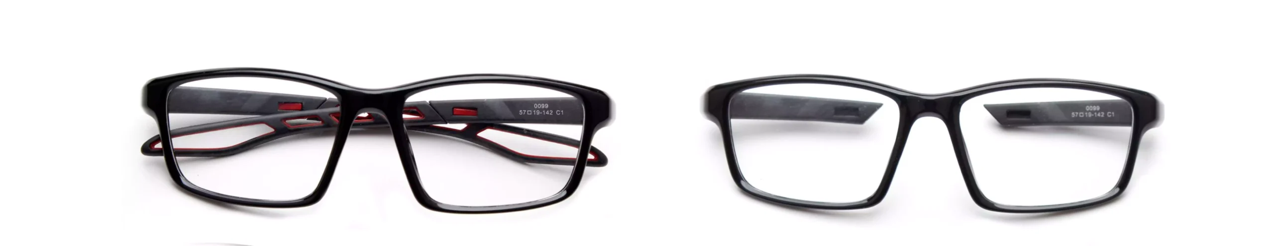 Eyeglasses Frame 0089 Before And After Assembly, rectangle, black, black/red temple,Skeleton Eyeglass Arms