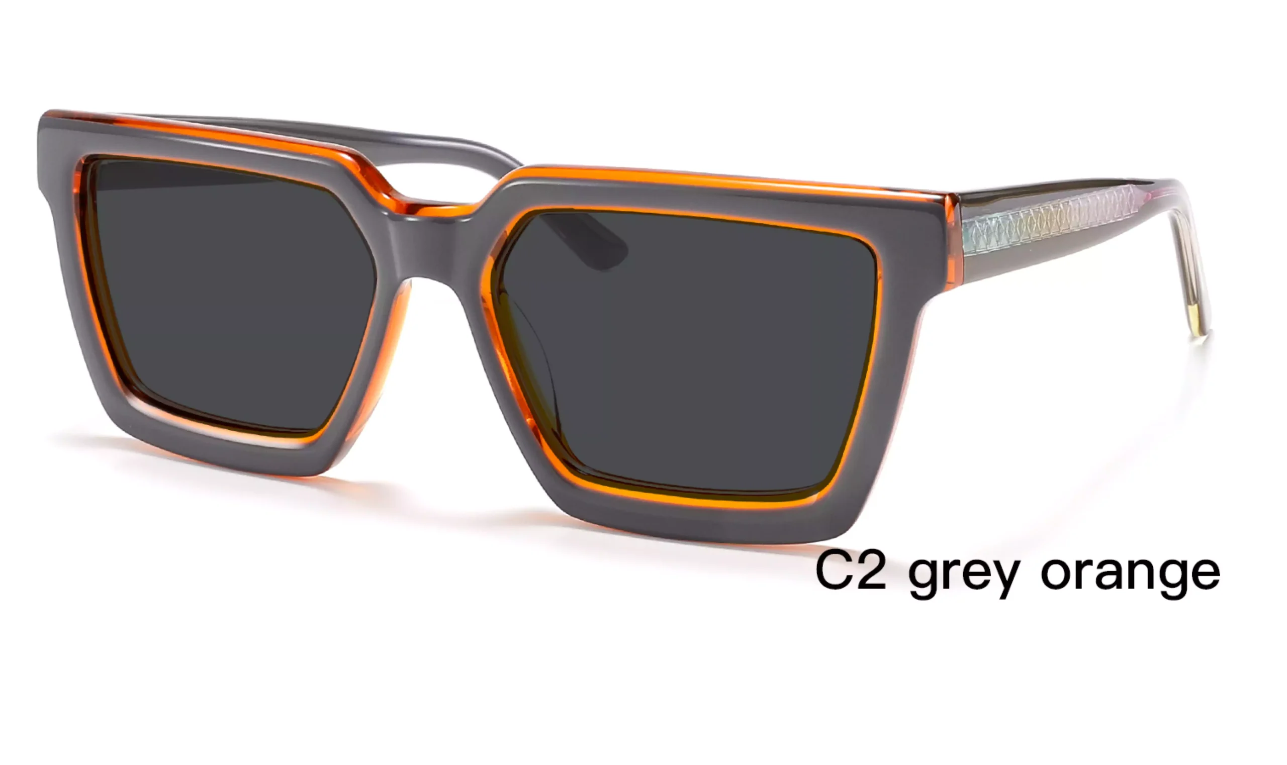 Fashion, Gradient Wire Core, Sunglasses, Wholesale, Acetate, grey, orange, diamond patterns, 45 Degree Display