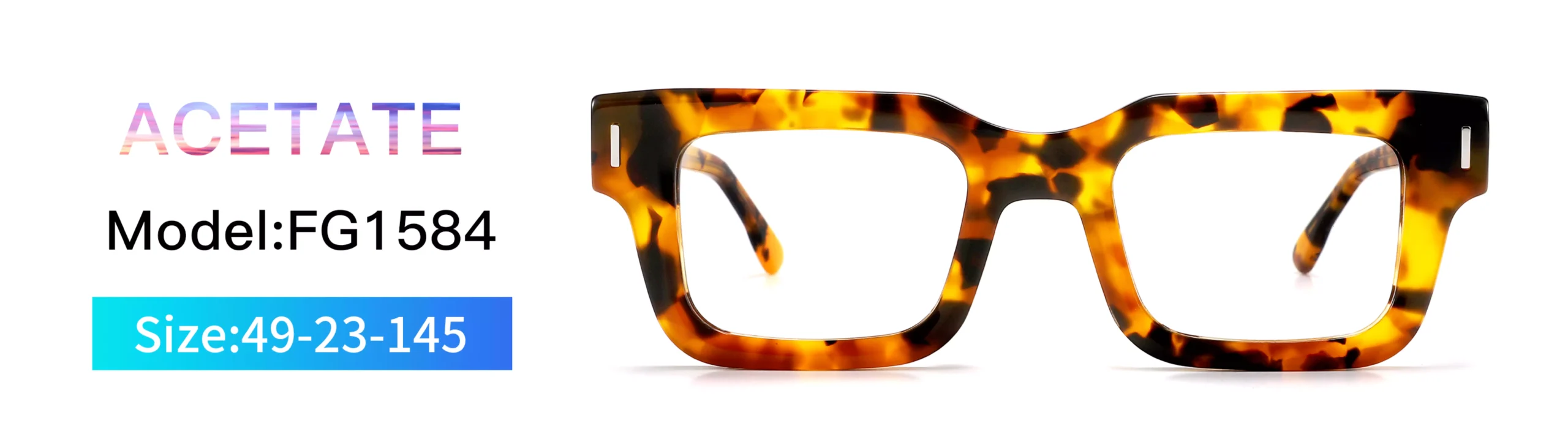 Glasses Frame FG1584, Size, Model, Acetate, Front Display, Square, Flame Tortoise