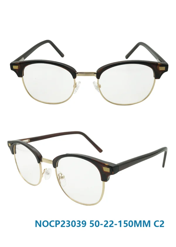 wholesale optical eyeglass frames, retro, browline, brown, round, metal bridge, CP injection, silicon nose pads, semi-frame
