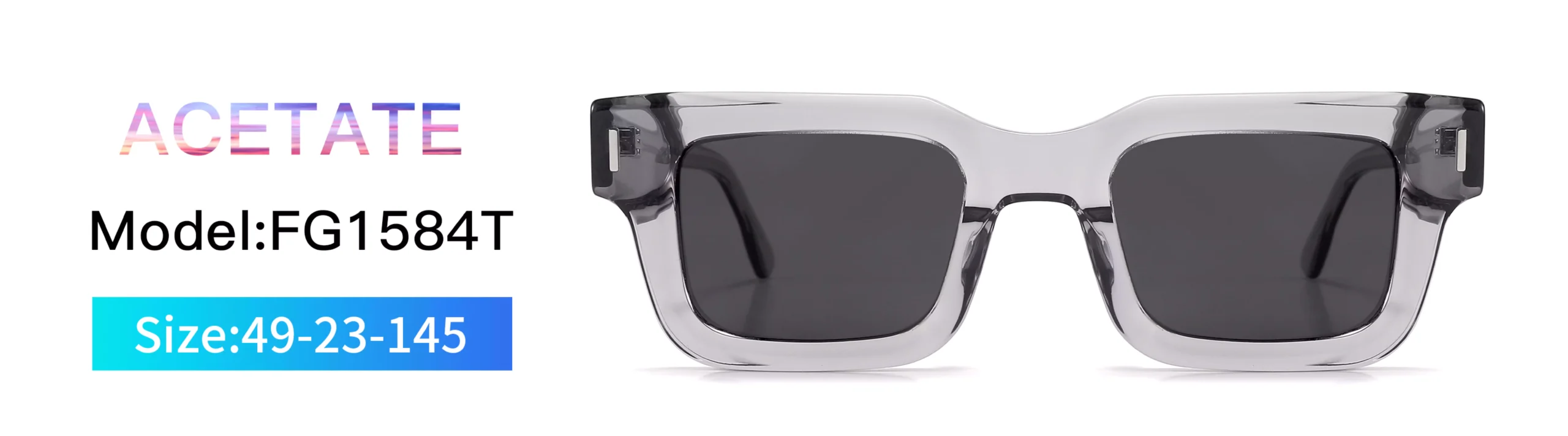 Sunglasses FG1584T, Acetate, Model, Size, Transparent Grey, Square
