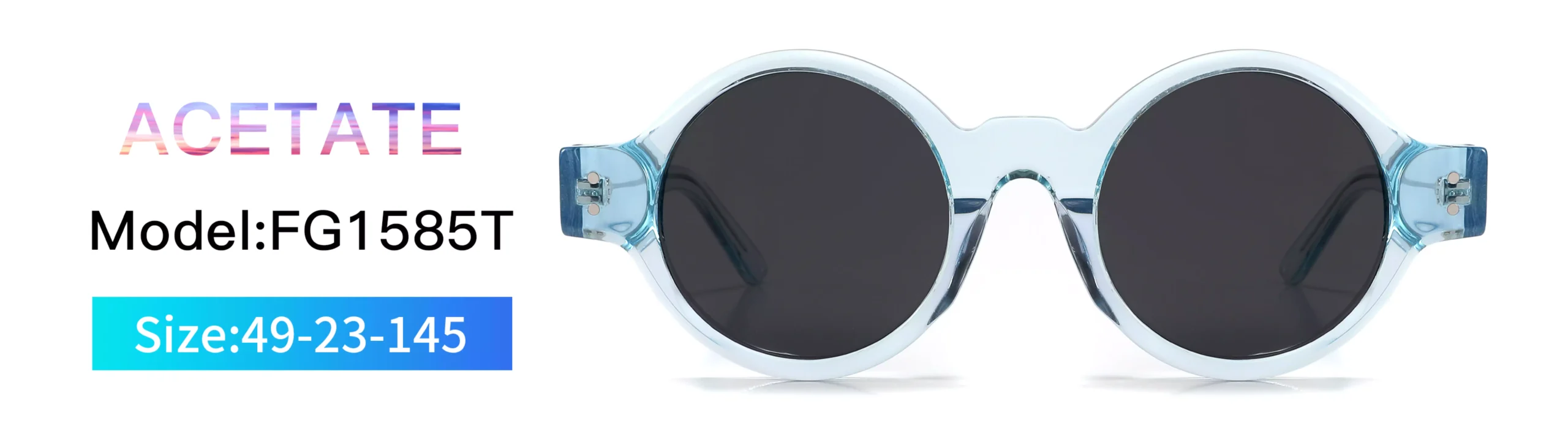Sunglasses FG1585T, Size, Model, Acetate, Front Display, Round, transparent blue
