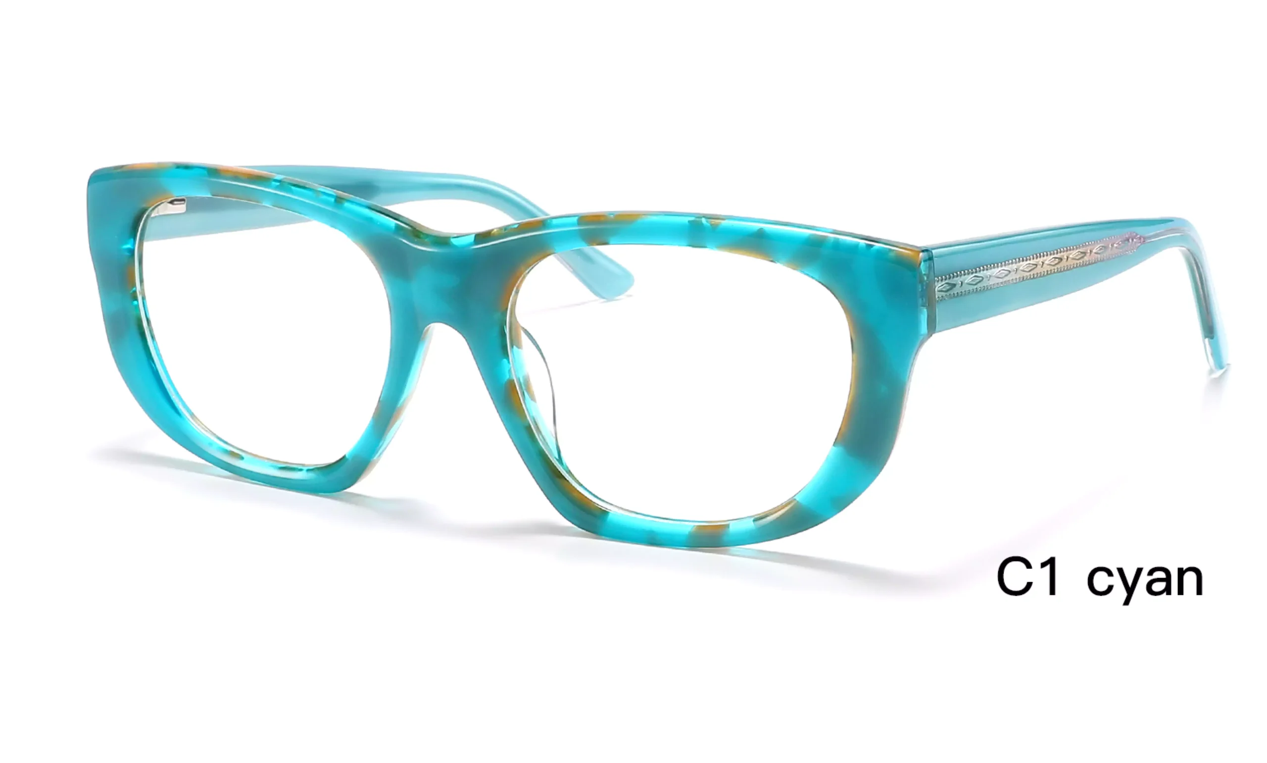 Wholesale, Cyan, Clear stylish, Oval, Eyeglass Frames,45 degree display, laser engraved wire core, gradient, diamond patterns