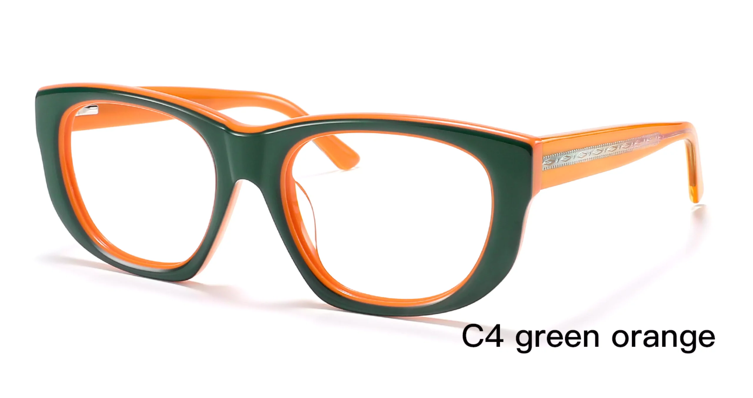 Wholesale, green, orange, gradient temple, Oval, Eyeglass Frames,45 degree display, laser engraved wire core, diamond patterns