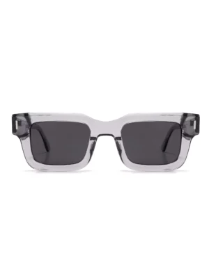 acetate sunglasses, wholesale, transparent grey, strip rivets, dark grey lens, square, made in Wenzhou, Zhejiang, China