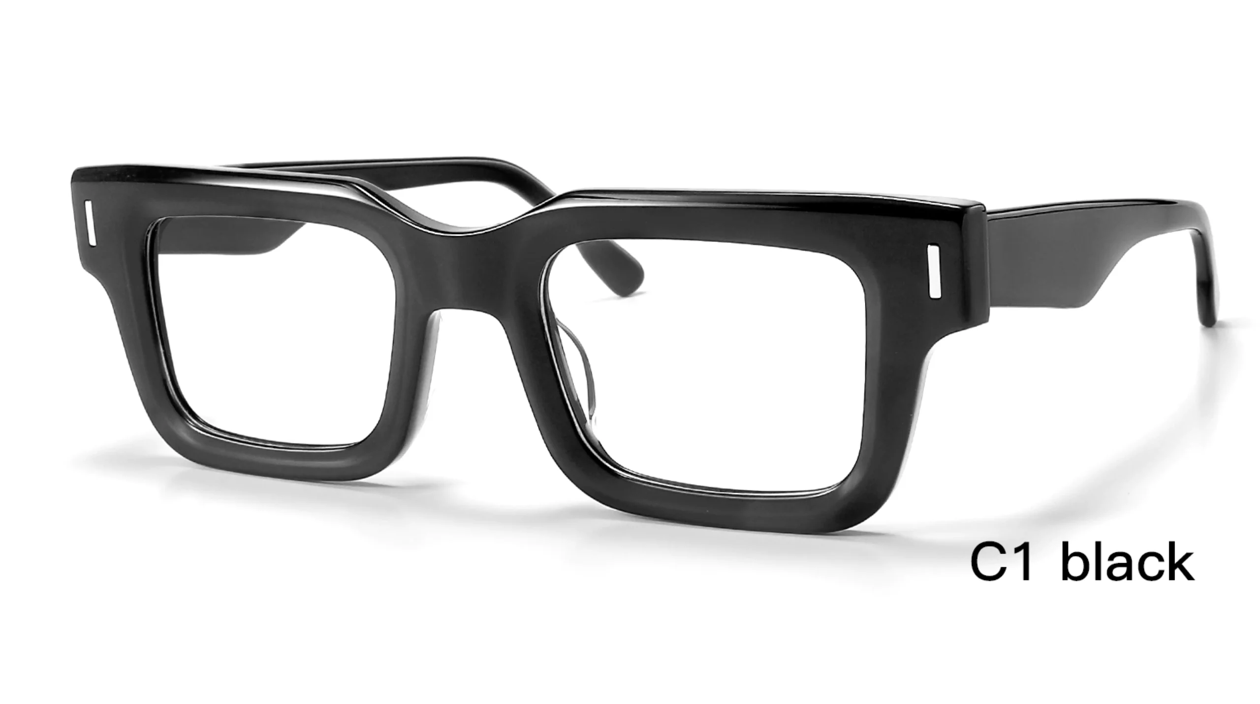 wholesale glasses frame, solid black, unisex, square, stripe rivets, retro, 45 degree display
