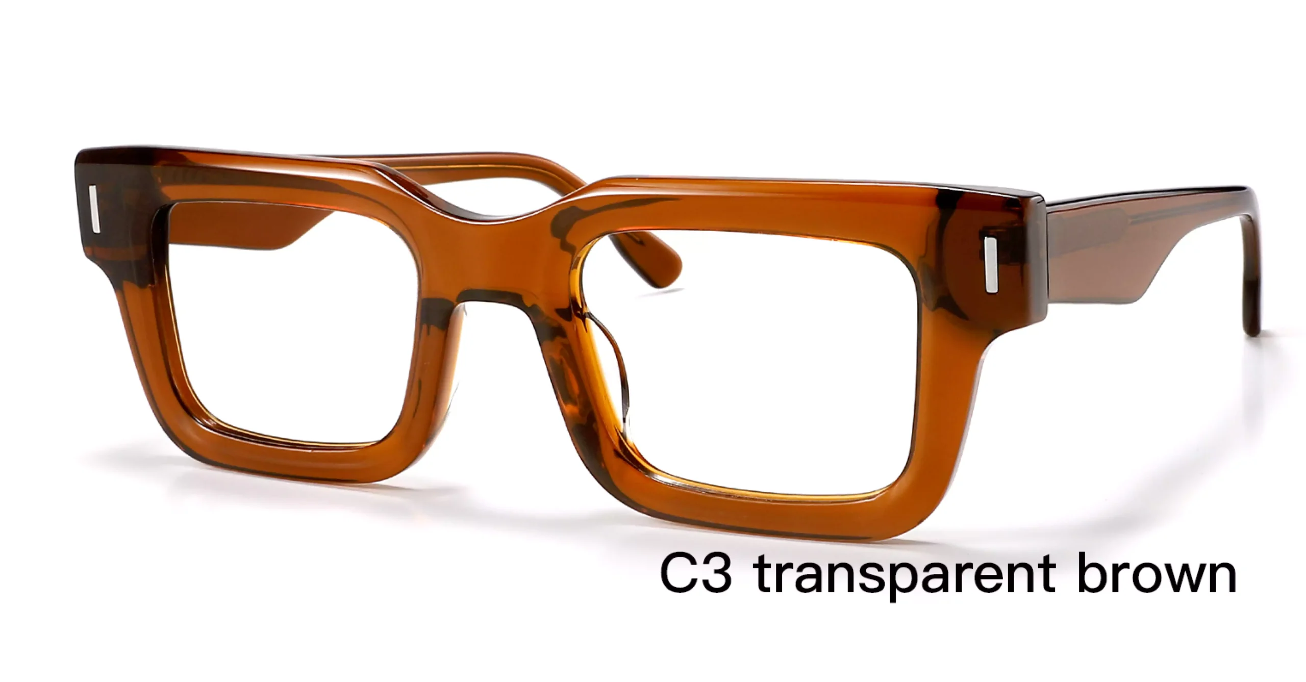 wholesale glasses frame, transparent brown, unisex, square, stripe rivets, retro, 45 degree display