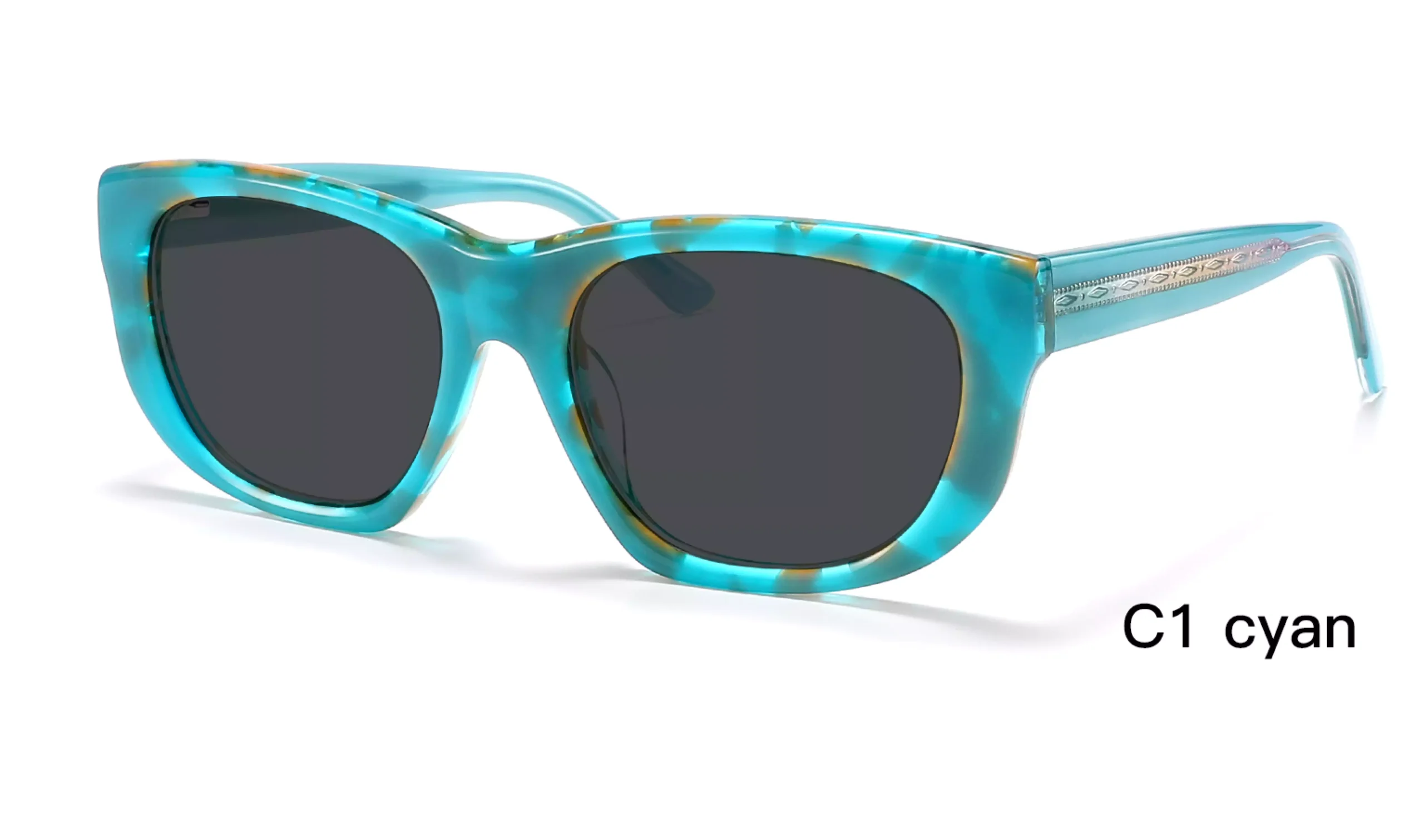 Wholesale, cyan, Oval, Sunglasses,45 degree display, laser engraved wire core, gradient, diamond patterns