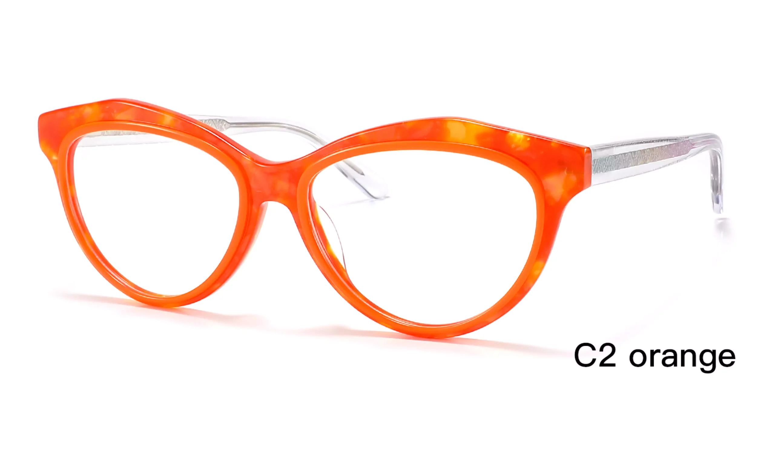 Wholesale, Cat Eye Frames, For Prescription Glasses, Orange, Gradient Temple, 45 Degree Display