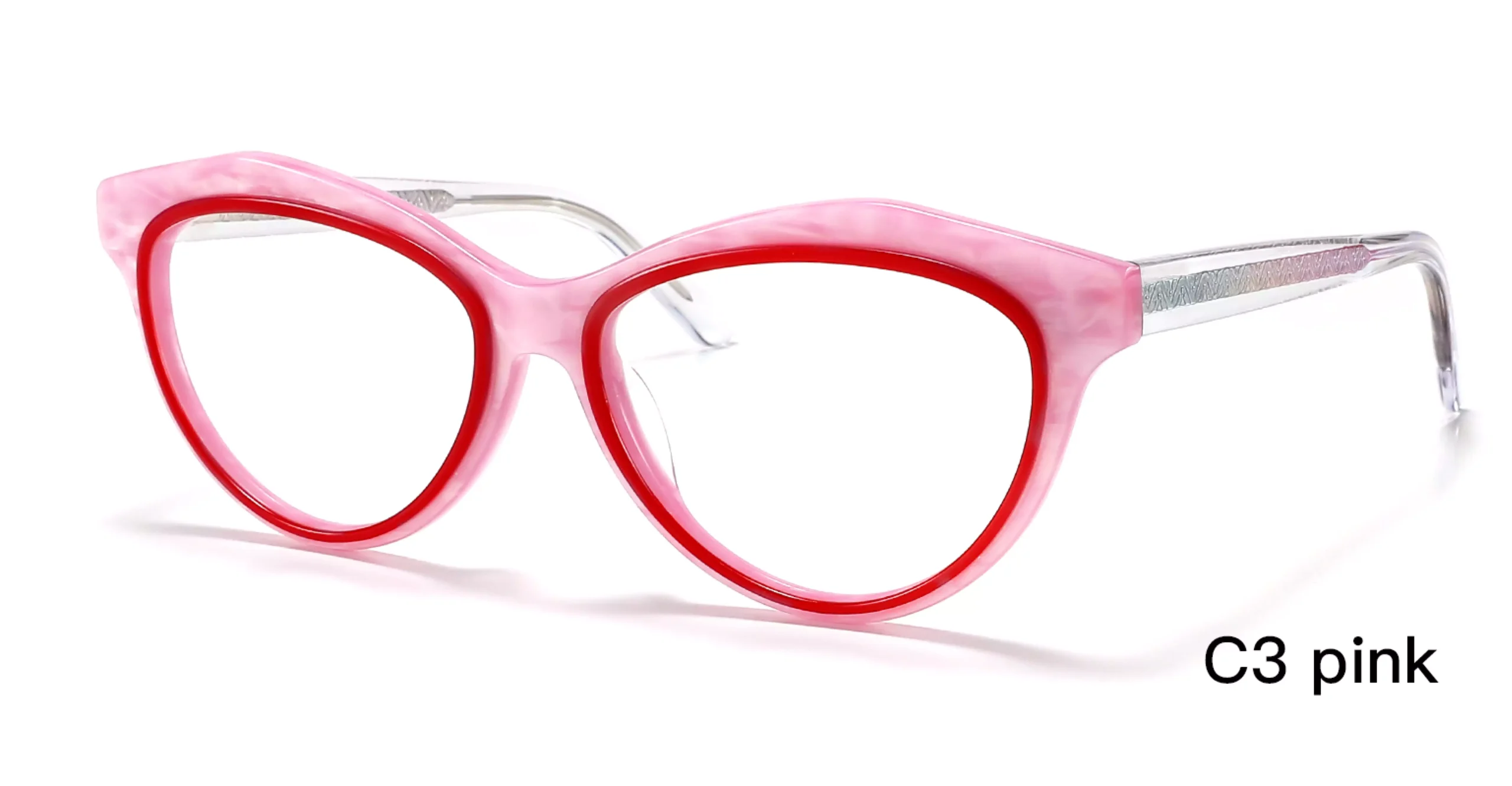 Wholesale, Cat Eye Frames, For Prescription Glasses, Pink, Gradient Temple, 45 Degree Display