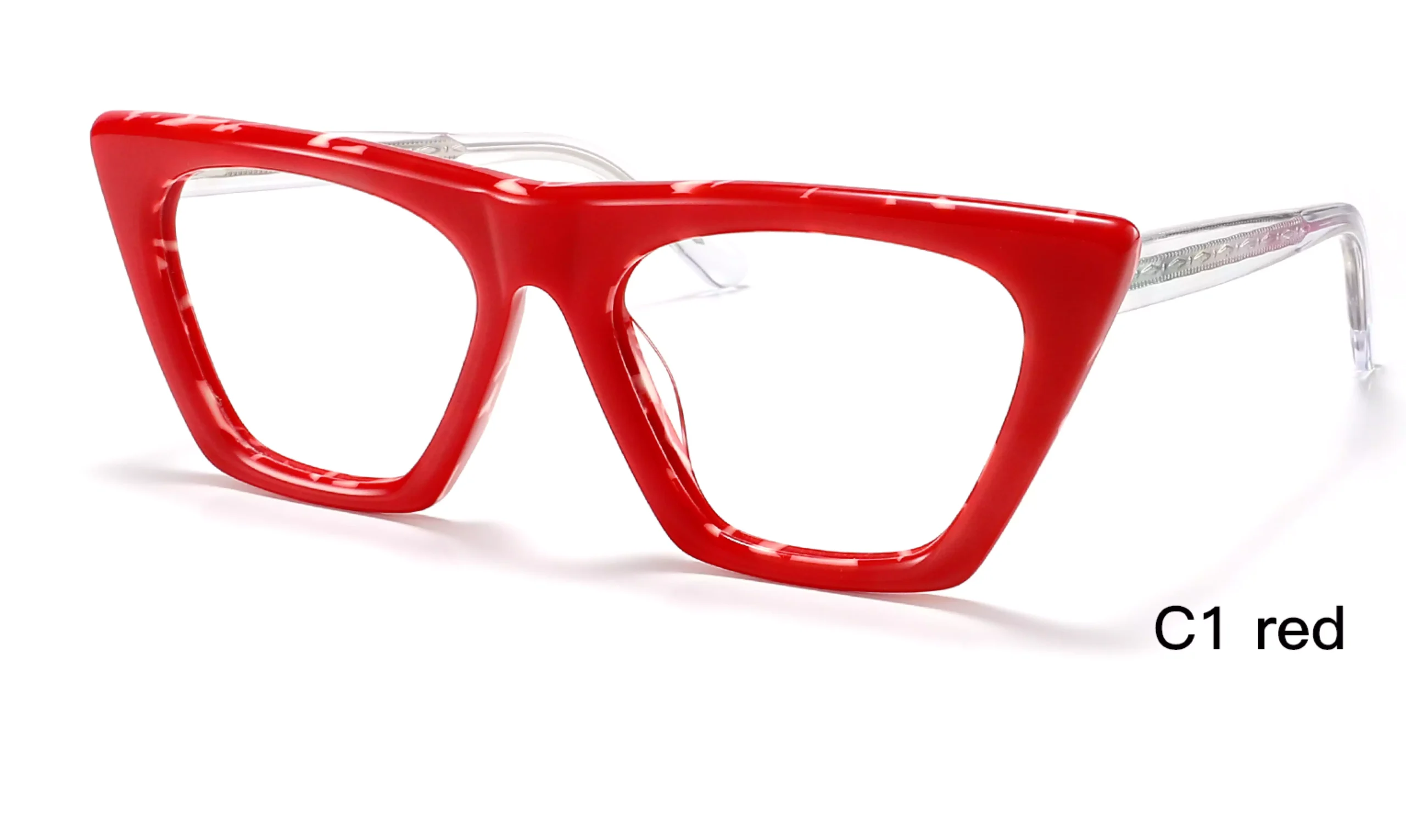 Wholesale, Fashion, Trapezoidal Eyeglass Frames, Red, 45 Degree Display