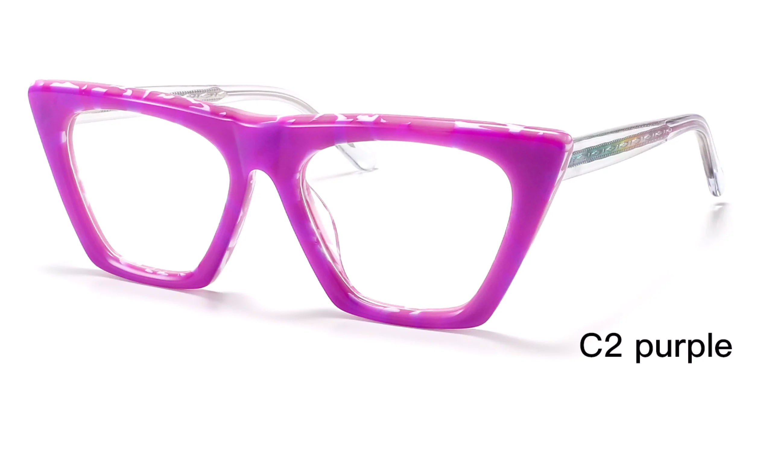 Wholesale, Fashion, Trapezoidal Eyeglass Frames, Purple, 45 Degree Display