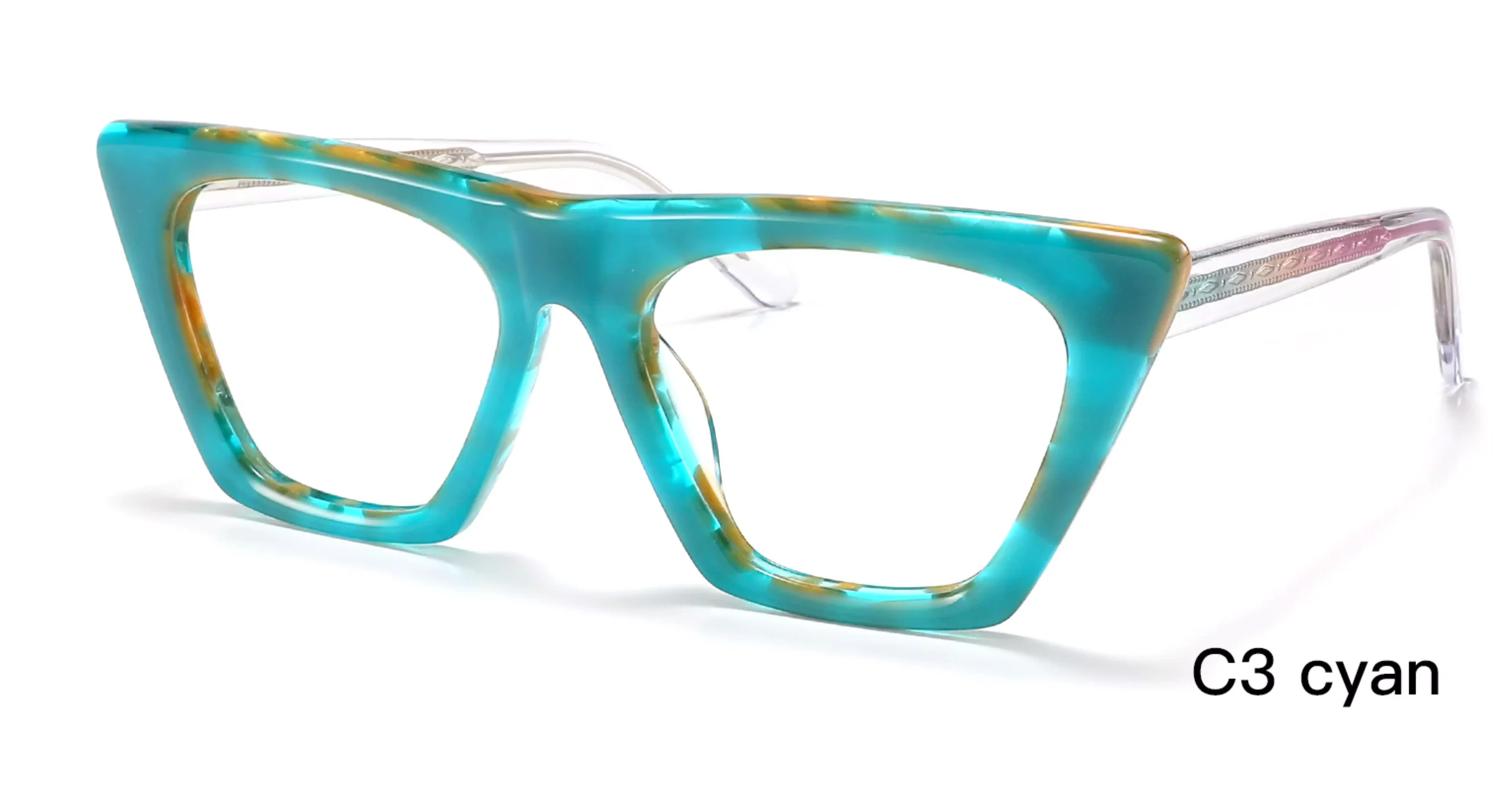 Wholesale, Fashion, Trapezoidal Eyeglass Frames, Cyan, 45 Degree Display