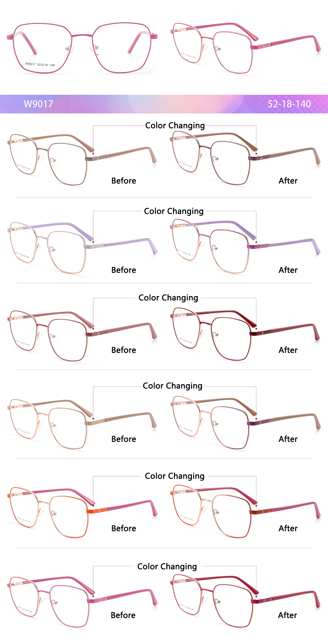 Eyeglasses W9017 Different Color Changing Display, 6 colors