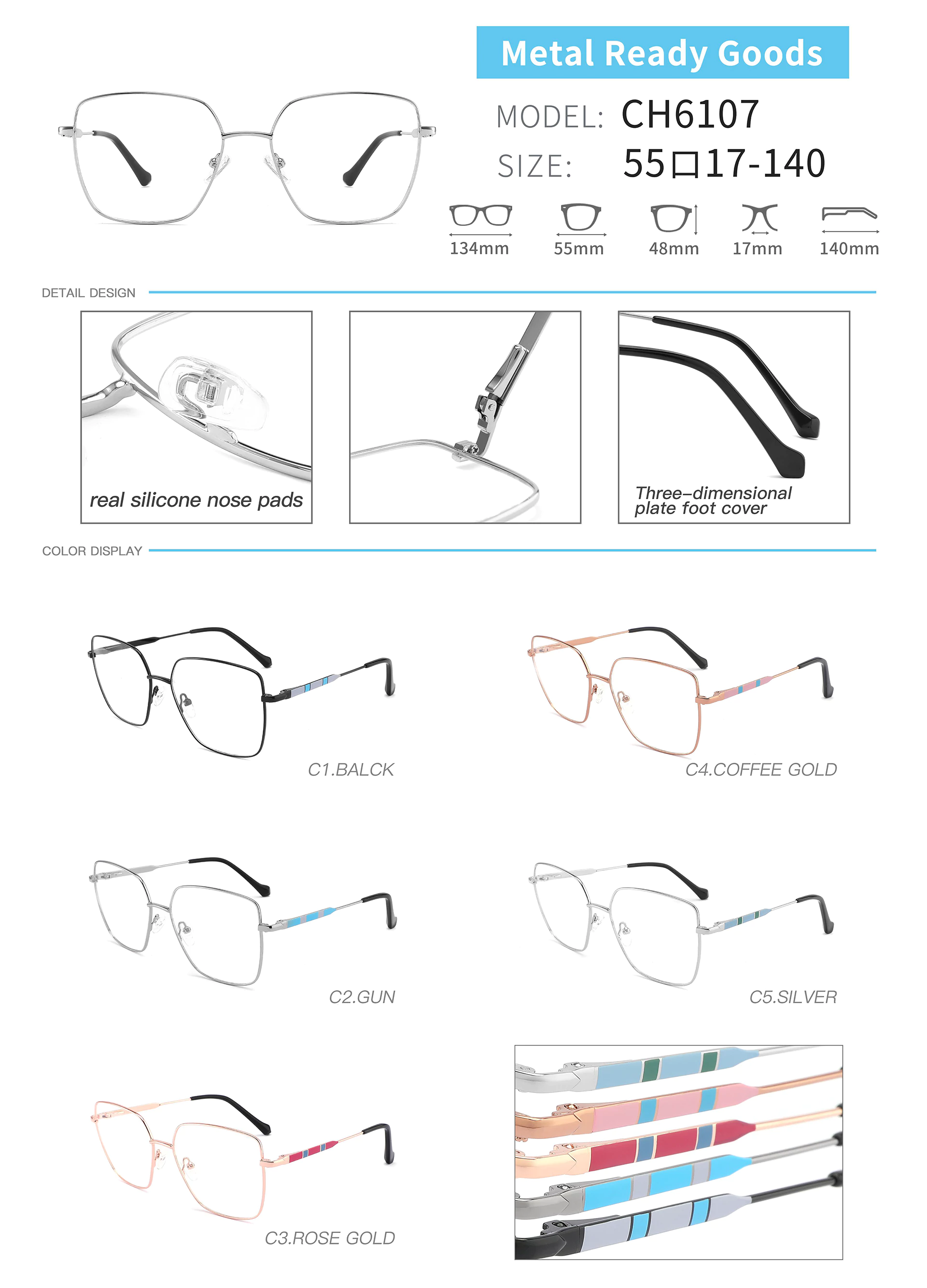 Oversize Wireframe 3D Printed Patterned Eyewear CH6107