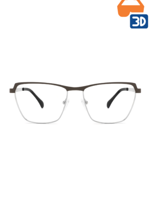 3D Printed Half Rim Cat Eye Metal Eyeglass Frame CH-6313,Grey/Silver, Japanese Silicone Nose Pads