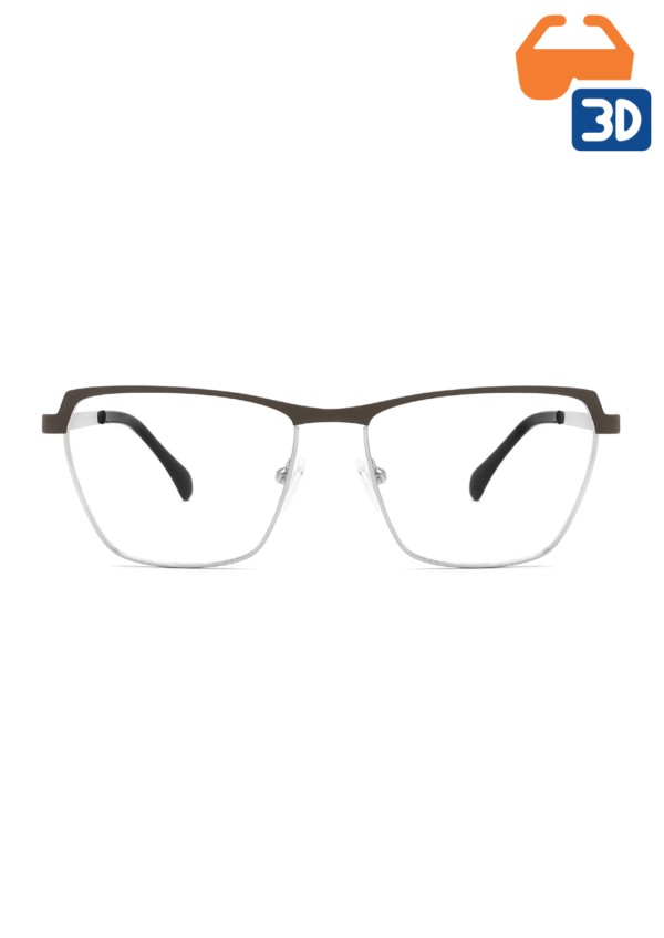 3D Printed Half Rim Cat Eye Metal Eyeglass Frame CH-6313,Grey/Silver, Japanese Silicone Nose Pads