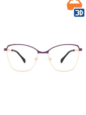 3D Printed Horizontal Mid-Beam Women's Metal Eyeglass Frames CH-6317, Purple/Gold, Square Cat Eye