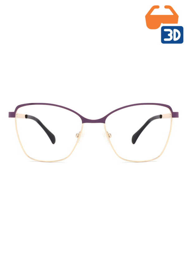 3D Printed Horizontal Mid-Beam Women's Metal Eyeglass Frames CH-6317, Purple/Gold, Square Cat Eye