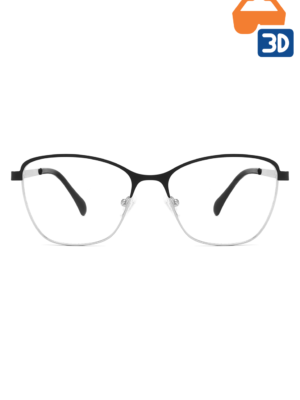 Ladies' Thin Rim Curved Metal Quarter Eyeglass Frames CH-6318，Metal, 3d Printed, Black