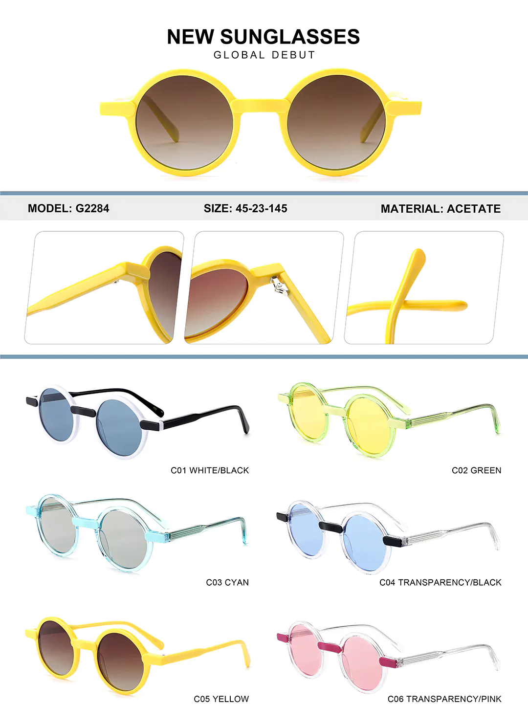 Children's Acetate Glasses G2284 Different colors shown, detail shots, size