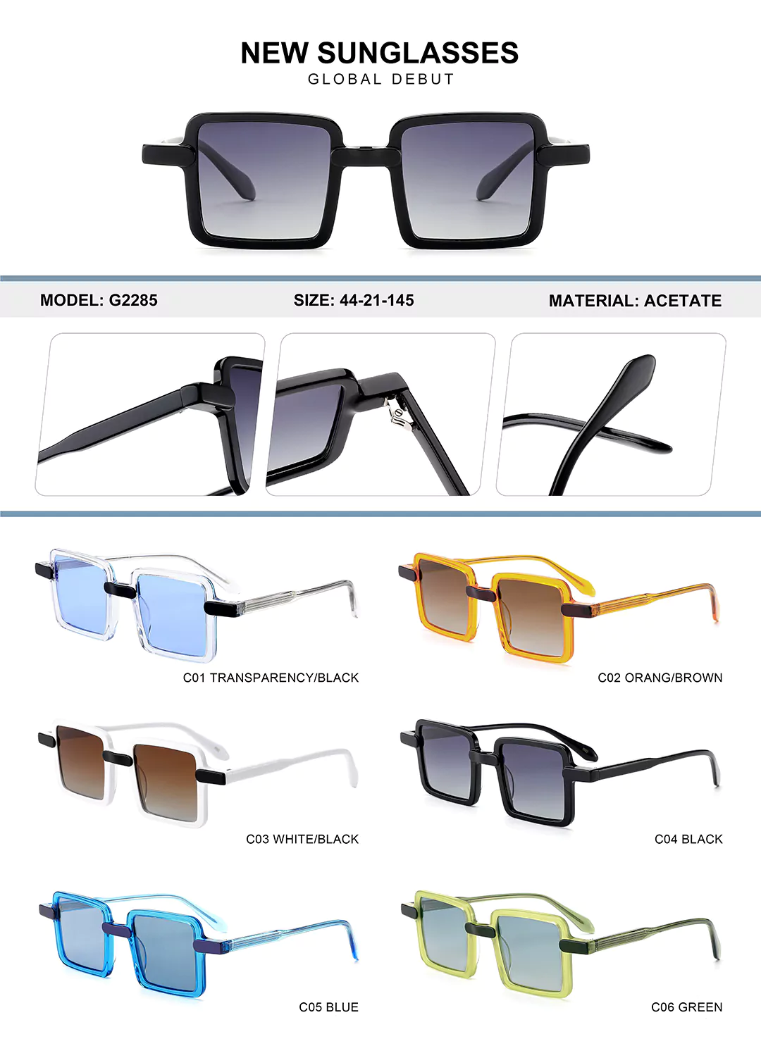 Children's Acetate Glasses G2285 Different colors shown, detail shots, size