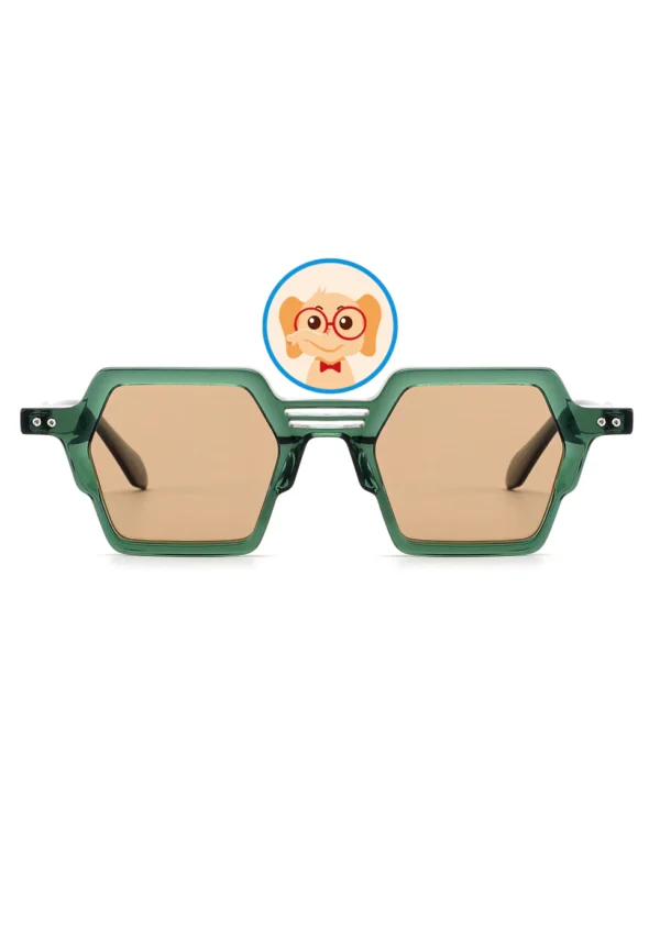 Children's Acetate Polygonal Sunglasses G2281, Green, 3 Bridge, Clear