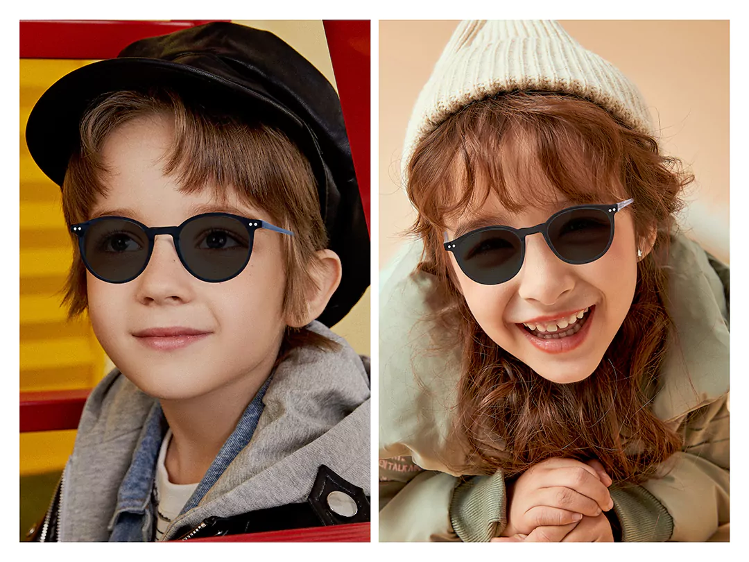 Children's clip-on eyeglasses TAK9045 male and female models show
