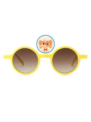 Push Button Decorative Acetate Children's Round Sunglasses G2284, Yellow
