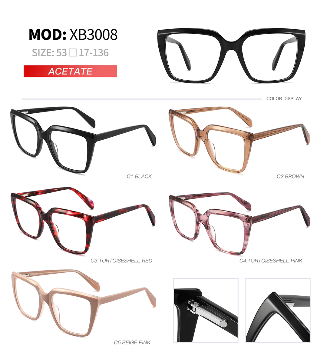 Optical Frame XB3008 Size Different Styles Color Detail Shot