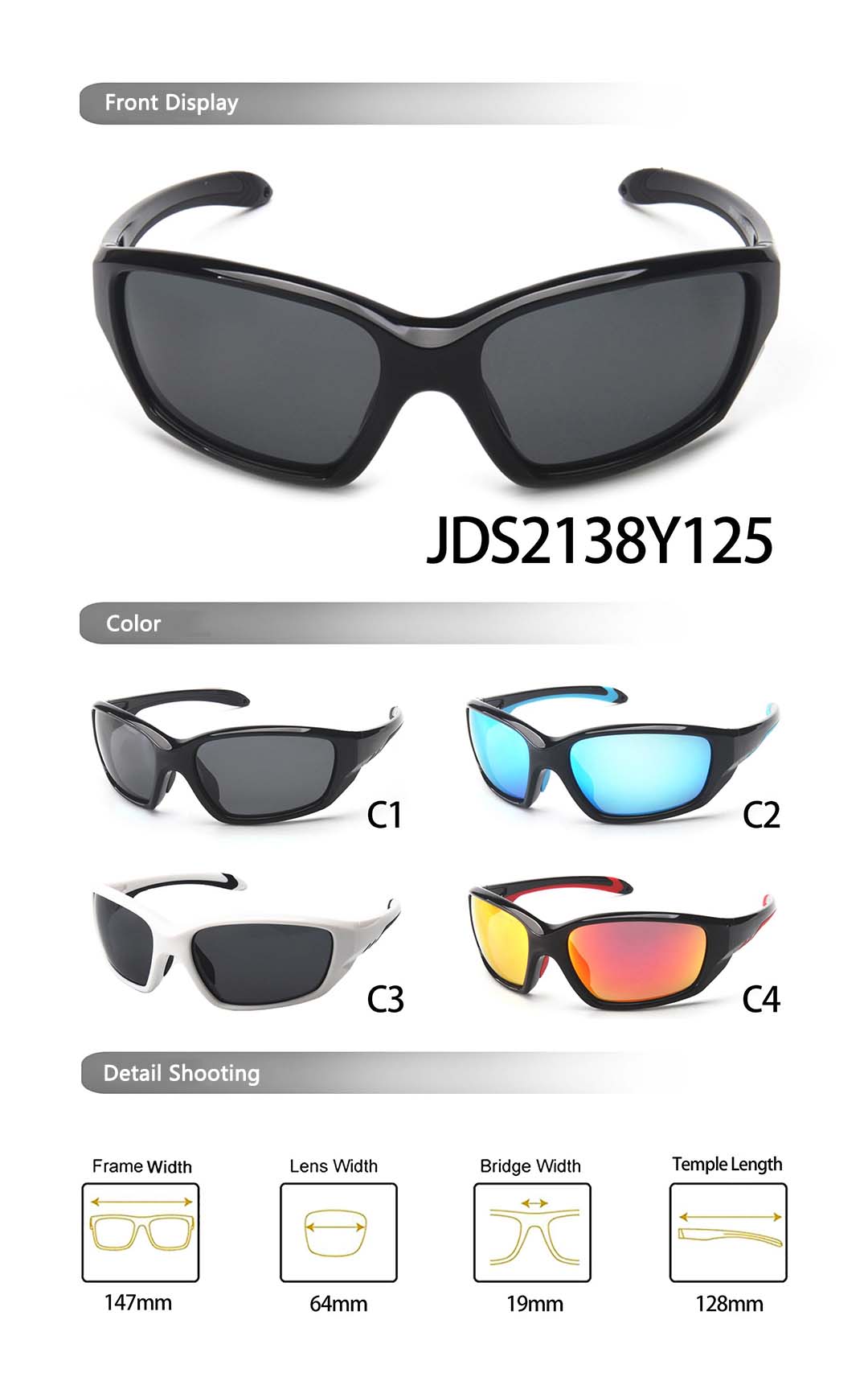 Bike Riding Sunglasses JDS2138Y125 Size and Detail Shooting