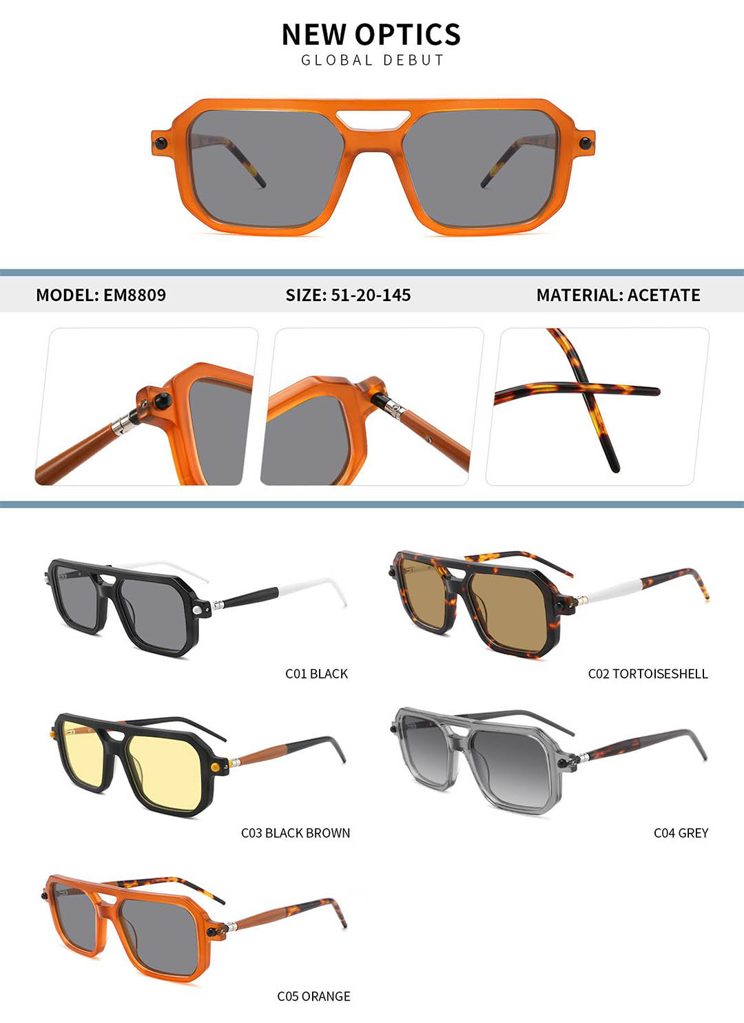 Sunglasses EM8809 Detail Shooting Different Color Size